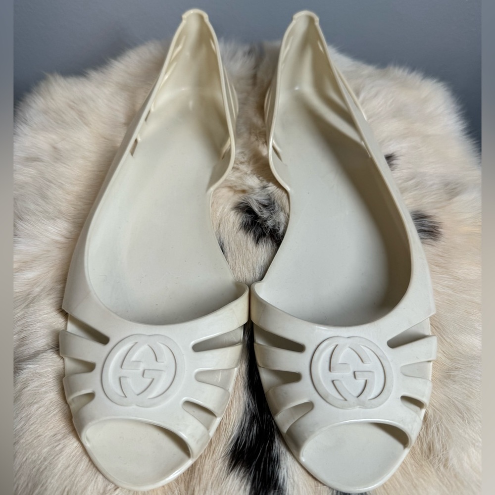 Gucci Size Ivory Jelly Interlocking G Logo D'Orsay Ballet Flats